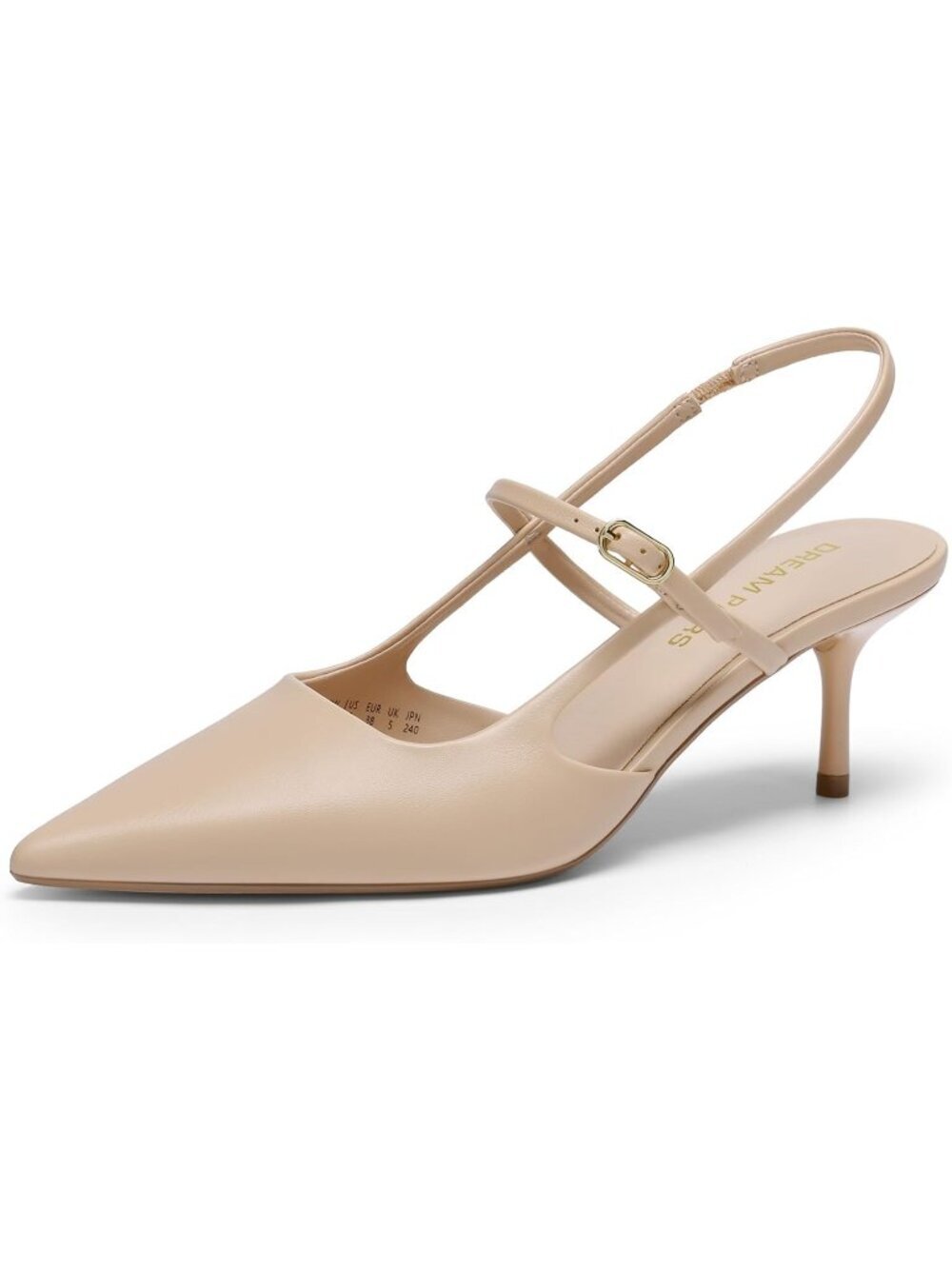 DREAM PAIRS Women's Nude Kitten Slingback Pointed Closed Toe Heels Shoes